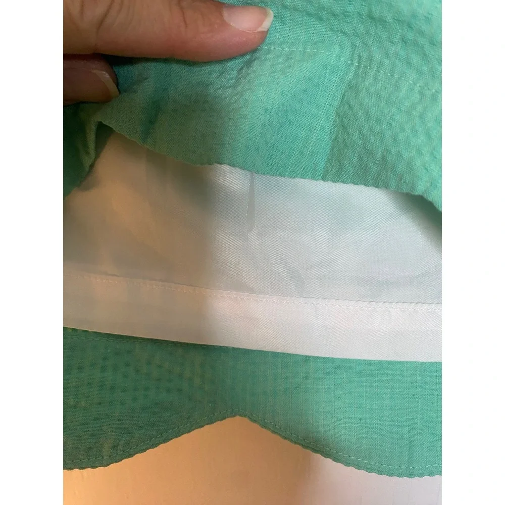 NEW Lauren James Scallop Solid Skirt Seafoam Green Seersucker Mini Pockets Med